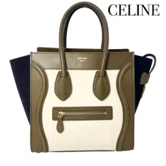 CELINE セリーヌ ラゲージ マイクロショッパー レザー キャンバス トートバッグ ハンドバッグ レディース ブラウン系×アイボリー系