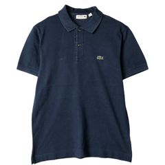 90s Lacotse ポロシャツ 半袖 ストライプ ネイビー L ワンポイント 