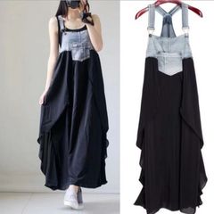 LAWB056春夏レディース ゆったり シフォン オーバーオール デニム ワンピース オールインワン(M-3XL)