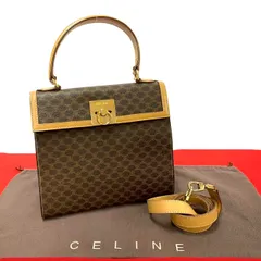 極 美品 CELINE セリーヌ マカダム ブラゾン トリオンフ柄 ロゴ リング金具 レザー 2way ハンドバッグ ショルダーバッグ ブラウン j99-5
