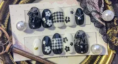 ⑫モノクロ　ドット　シック　千鳥柄　花柄　ハート　リボン　レース　白黒　量産型　地雷系　ハンドメイド　ネイルチップ　現品　サイズオーダー可　かわいい