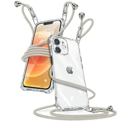 iPhone 12 Mini ケース クリア ショルダー iPhone12mini カバー アイフォン12mini スマホケース 肩掛け 斜めかけ 縄掛けケース 透明 薄型 軽量 TPU 携帯ケース 紐付き 斜めがけ 織りストラップ付き 長さ調整可能 取り 1