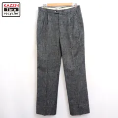40s50s60s カスリ絣 ウール スラックス ツータック ブラック黒イエロー 50s vintage カスリ柄 シルク ツータック スラックスパンツ