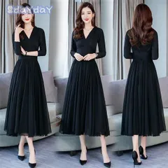 ロングワンピース レディース ワンピース 長袖 マキシ丈 きれいめ 体型カバー 着痩せ 大きいサイズ 上品 フォーマル Vネック 大人 30代 40