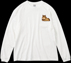 うまワンポイントイラスト/オリジナルデザイン/00114-BLC/Printstar 5.6オンス ヘビーウェイトビッグLS-Tシャツ/ホワイト