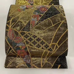 良好品】 袋帯 秀品 蝶 菊 箔 金糸 黒 六通 正絹 【中古】 仕立て