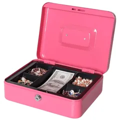Lysmics 金庫 手提げ金庫 キーロック式 貯金箱 ミニ金庫 収納ボックス 家庭用 防犯 事務用品 (ピンク, M) 0