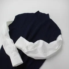 美品 NARACAMICIE ナラカミーチェ 袖布帛ミニケーブルニットプルオーバー 1/ネイビー トップス【2400013259019】のサムネイル