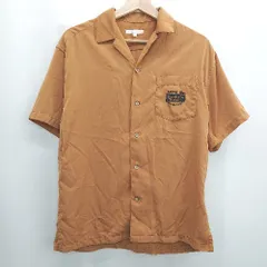◇ ⊂ POWER TO THE PEOPLE 刺繍 半袖 シャツ サイズM ブラウン メンズ E  【1506230018123】