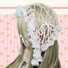 ハンドメイド　バブーシュカ　いちごみるく　フリル　ピンク　ホワイト　ヘッドドレス
