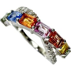 13号 マルチカラーサファイア 1.73ct ダイヤモンド 0.25ct リング・指輪 Pt900プラチナ 4.6g レディース 【中古】【真子質店】【NN】