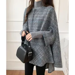 ☆ ブルー ☆ ポンチョ風ジャケット アウター チェック柄 コート レディース 冬 ジャケット ポンチョ風 ポンチョ風コート ポンチョコート 秋冬 aライン 防寒 マント きれいめ かわいい ドルマンスリーブ ゆったり おしゃれ 大人 オシャレ 上品