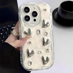iphone 15Plus ケース ハート シルバー 立体 クリア 韓国 かわいい いphoneケース 人気スマホケース キラキラ おしゃれ ランキング なみなみ シンプル 透明 ソフトケース アイフォンケース TPU カバーケース 1