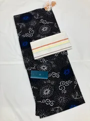 ※お値引き可※　濃紺入荷しました(^^)«花ラブリ» LY262B11　 新品　浴衣　プレタ　M～Ｌサイズ相当　黒　ブラック　ネイビー　濃紺　モノトーン　和柄　和装　花火大会　縁日　お祭り　夏祭り　白　ホワイト　凪