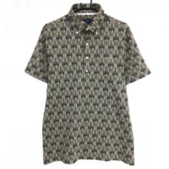 ★値下げ★【美品】キャロウェイ 半袖ポロシャツ ベージュ×ダークグレー 総柄 ボタンダウン メンズ 3L ゴルフウェア 大きいサイズ Callaway