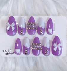 【現品】10 ネイルチップ パープル ホワイト キラキラ クリーム ガーリー