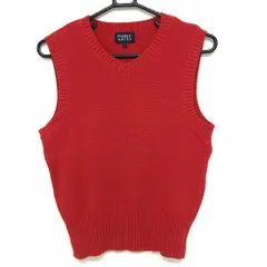 【超美品】パーリーゲイツ ニットベスト レッド 胸元ロゴ Vネック コットン混 レディース 1(M) ゴルフウェア PEARLY GATES