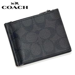 COACH コーチ  二つ折り財布 シグネチャー マネークリップ C8273 レザー 黒 ブラック