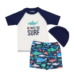 ☆ ホワイト ☆ 85cm-95cm(4T) ☆ 水着半袖男の子 lyswim6 水着 男の子 ラッシュガード キッズ セパレート 3点セット 約 80 90 100 110 約 120 130 140 ベビー 半袖 帽子付き ショートパンツ 裏地付き 水遊び