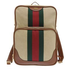 グッチ GUCCI シェリー バックパック リュックサック キャンバス レザー ベージュ ブラウン 575063 中古 新入荷 GU0632