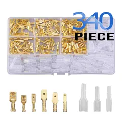 Litorange 平型端子 340個セット 絶縁スリーブ カバー付き オス メス セット 配線接続 圧着端子 連鎖形 差込 汎用 防水 自動車 バイク 修理 加工 コネクター