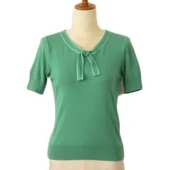 ニューヨーカー NEWYORKER カットソー ニット リボン ラメ コットン M 緑 グリーン