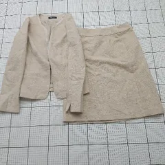 ◇ Θ NEWYORKER ニューヨーカー 入学式用 膝丈 - 長袖ジャケット 膝丈スカート サイズ9 ベージュ系 レディース E  【1508260028271】