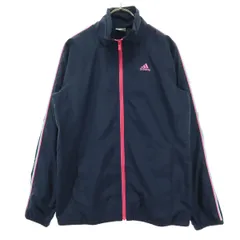 美品 adidas アディダス ワンポイントロゴ 長袖 ウインドブレーカー M ネイビー レディース 古着