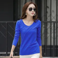 ☆ ブルー ☆ M ☆ 長袖カットソー ロングTシャツ ykx201512 カットソー 長袖 レディース Tシャツ ロンT ロングTシャツ Uネック トップス シンプル きれいめ 綿 コットン 薄手 タイト 重ね着 無地 春 秋 おしゃれ オシャレ カジュアル