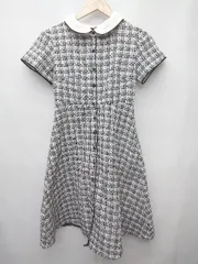 ◇ ⊂ An MILLE　evelyn フロントボタン　ツイード 半袖 膝丈 ワンピース サイズ表記なし ブラック　ホワイト レディース P  【1411070002006】