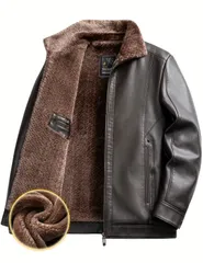 コート メンズ レザー エコ革ジャン インナー 裏ボア ウール 裏地 大きいサイズ 男の子 裏起毛 ファーコート 折り襟 厚手 レザージャケット 合皮 防寒コート 裏ポケット ジップアップ 秋冬 秋 冬 防水 防風防雨 暖かい 防寒着 通勤 茶 ブラウン