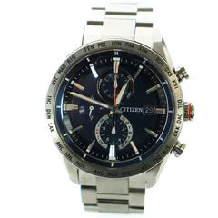 シチズン CITIZEN アテッサ ATTESA ダイレクトフライト エコドライブ 腕時計 ウォッチ 電波 ソーラー デイト カレンダー付き 青文字盤 クロノグラフ ロゴ シルバー色 H800-T025862 ■GY18 /MQ