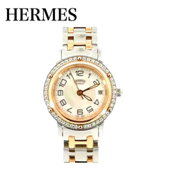 【中古美品】 エルメス HERMES クリッパー CP1.222 ベゼルダイヤ SS×PGP QZ 　シェル文字盤 クォーツ 　レディース