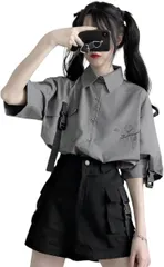 Liberte555 地雷系 セットアップ サブカル地雷 服 量産型 サブカル系 女装(Ⅼ シャツグレー パンツブラック,  Free Size)