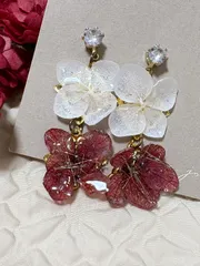 ドライフラワー　2連　ピアス　可愛い　紫陽花