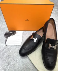 y様専用ページ★ 未使用品！定価20万 HERMES エルメス モカシン パリ コンスタンス ローファー シルバー金具×ブラック 38 25㎝ レディース PAWNSHOPRiZ  パウンショップリズ