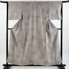 小紋 身丈156.5cm 裄丈64cm M 袷 落款 地紋 ぼかし 灰紫 正絹 秀品 【中古】