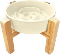 Pawspick フードボウル 陶器 早食い防止 食器 犬 猫 ペット えさ皿 スローフィーダー 健康管理 スタンド付き(アイボリー,  「S」スタンド付き)