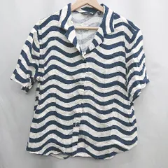 ◇ ⊂ Marimekko マリメッコ ボーダー 半袖 シャツ サイズXL ネイビー系 レディース E  【1412090054129】