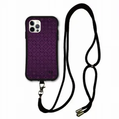 [iPhone12/iPhone12 Pro] スマホショルダー付 iPhone16 i-coronケース アイフォン 15 Pro 15 Plus SE 第2世代 第3世代 スマホケース 保護カバー 耐衝撃 七宝文様 紋様 紫色 パープル