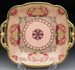 オールドノリタケ イエローレッド地金盛り花文 スクエアボウル 24cm