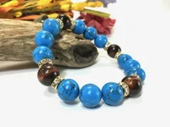 パワーストーン ブレスレット ターコイズ レッドタイガーアイ 12mm （ゴールド）メンズ・レディース　男性・女性　数珠ブレス　開運  [1]