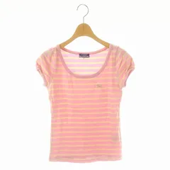 バーバリーブルーレーベル BURBERRY BLUE LABEL カットソー 半袖 ボーダー ロゴ刺繍 コットン 38 ピンク クリーム色 /NR ■OS