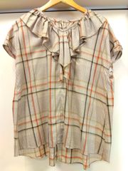 美品 ANAYI アナイ グレンチェック フリルブラウス リボン グレー 近年 