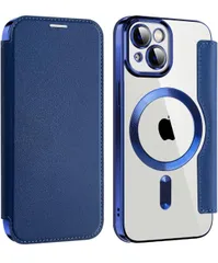 ★iPhone14Plus用のケース MagSafe対応 レンズ保護 ケース 手帳型 用 カバー 高級8P PUレザー ス マホケース スタンド機能 優しくて快適 カード収納付き 耐衝撃 ワイヤレス充電対応 スマホケース (JDPT-14p-shenlan)