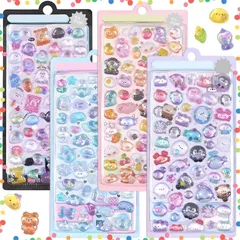 【特価商品】4枚セット かわいい 立体 おしゃれ 立体シール デコシール ぷっくり ごほうび 子供 ぷくぷく 貼り付け可能 贈り物 ぷくぷくシール 手帳 携帯 Drado DIY用（C）