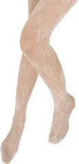 Angel's Closet 子供 タイツ 子供用 ジュニア キッズ ストッキング 網タイツ レース 柄 かわいい 花柄(ホワイト(花柄),  Free Size)