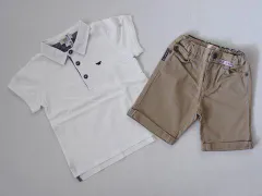 アルマーニジュニア armani junior アウトレット 子供服 男の子 18M 約 80cm ベビー服 半袖 カットソー シャツ ショート パンツ 2点 白 ベージュ 春 夏 ★3 セットアップ ボーイズ キッズ ベビー 【中古】 ユーズド