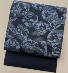 帯ベルト（お太鼓プラス）みやこ結び風作り帯 No.2027 花柄黒レース×黒