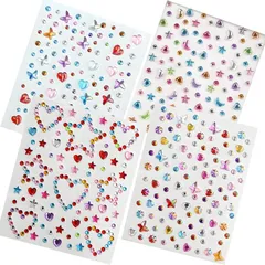 MTDDYMXLFG ラインストーン シール 顔 シール デコシール 可愛い 貼り付け可能 キラキラ 携帯電話装飾 DIY用品 手芸用品 4枚セット（月と桃のハート 屁桃の蝶のダイヤモンド の五角星 ハートの蝶のダイヤモンド） 0